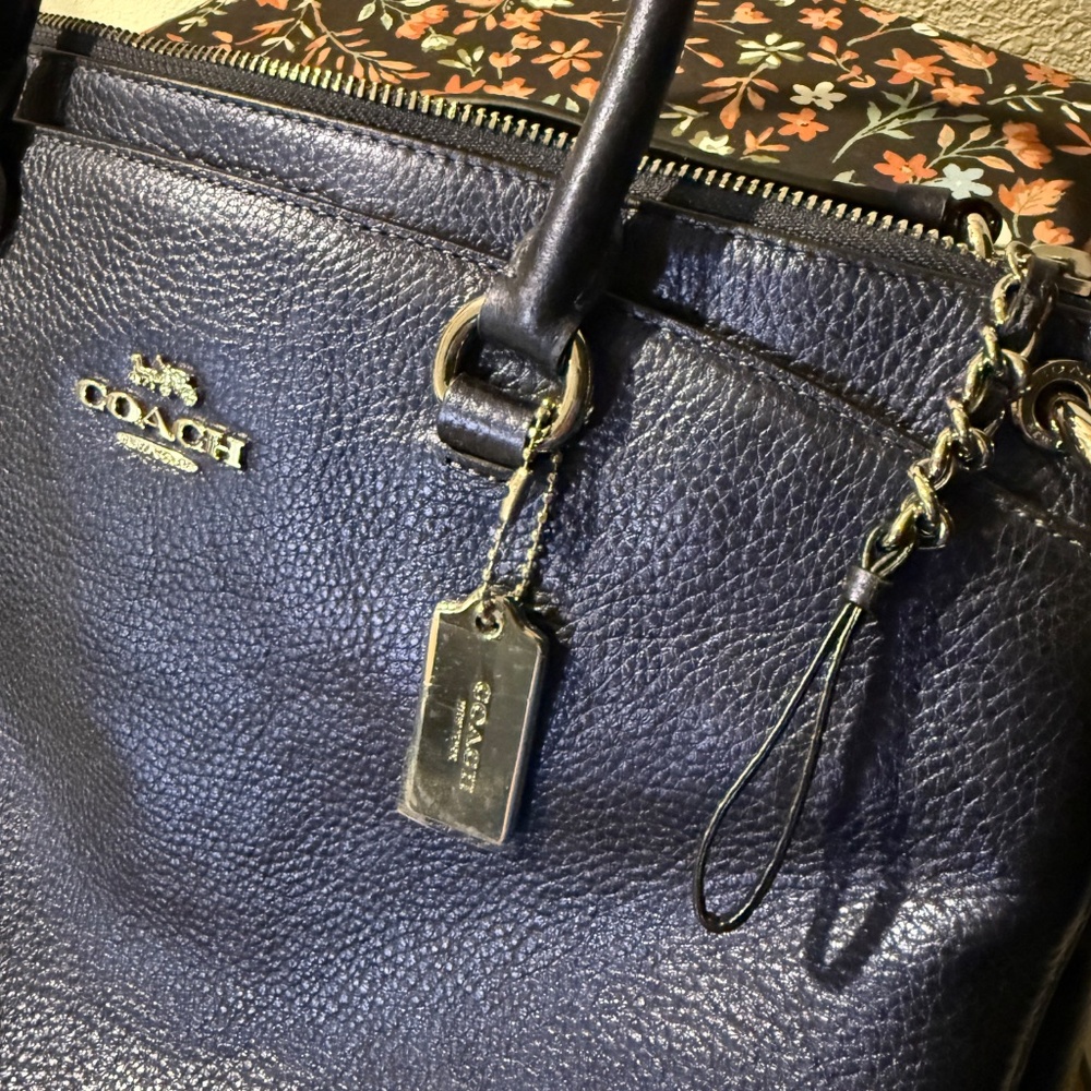 Coach Blue Shimmer Glimmer Metallic Satchel Rare Htf BNNU NWOT - Picture 3 of 14